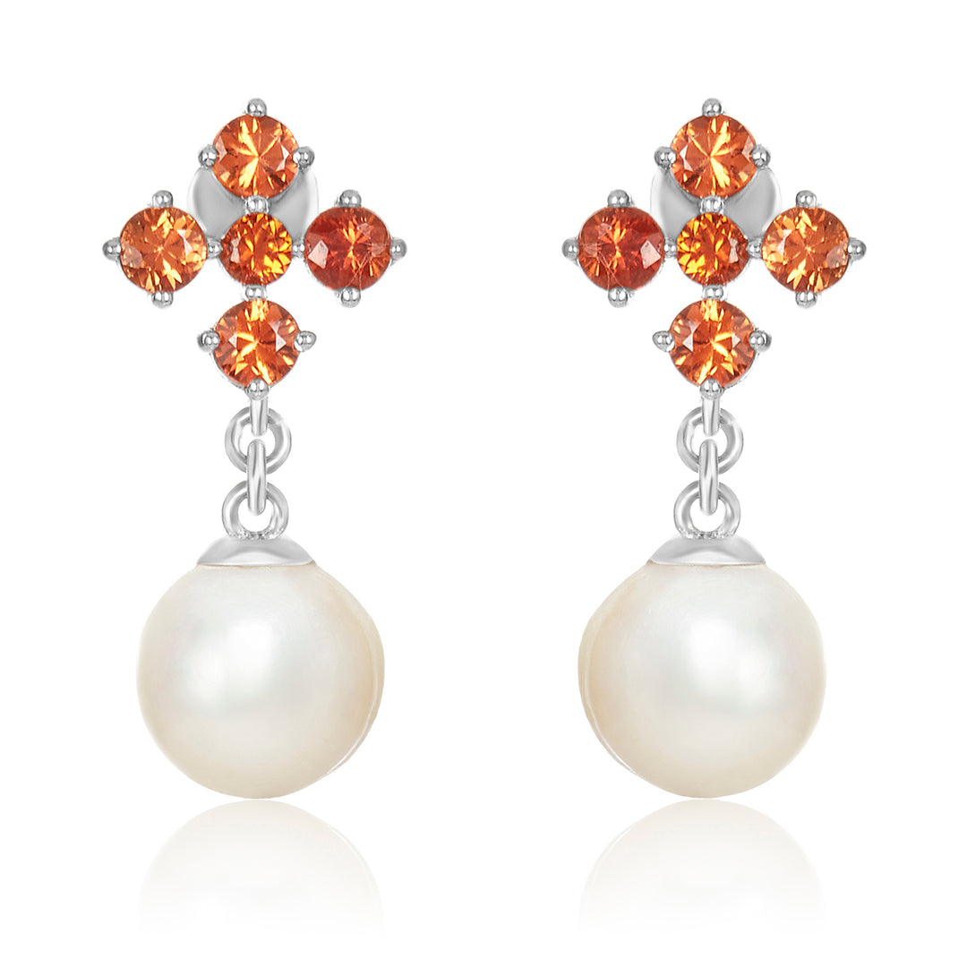 Orange Sapphire Pearl Earrings