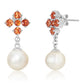 Orange Sapphire Pearl Earrings