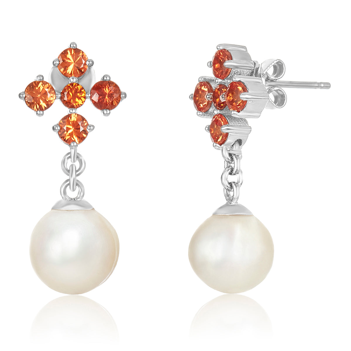 Orange sapphire pearl earrings