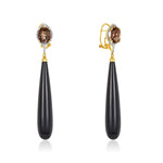 Load image into Gallery viewer, Smoky Quartz 18k Yellow Gold Onyx Drop Earring

