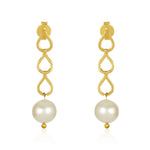 Load image into Gallery viewer, 18kt Link Drop Pearl Earrings
