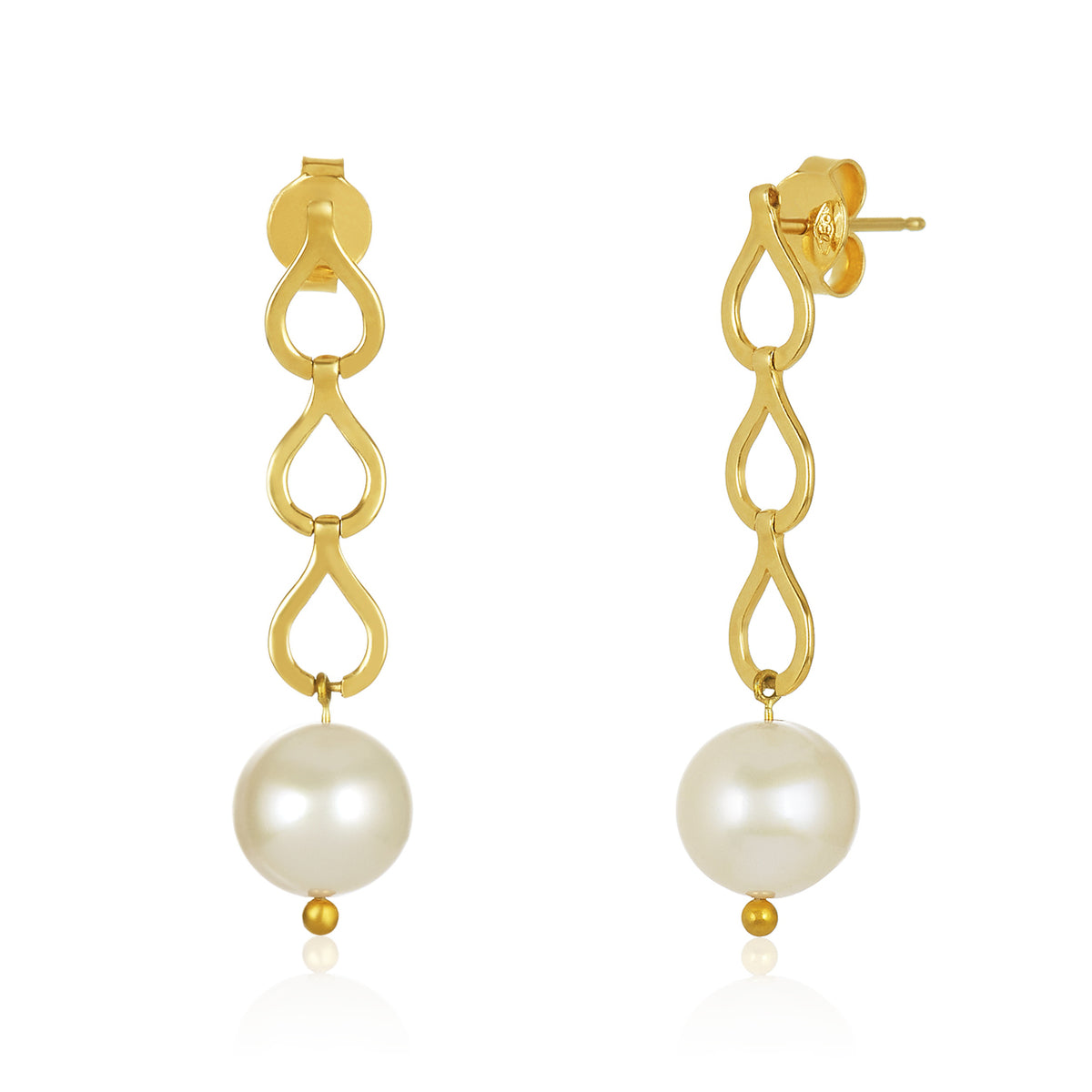 18kt link drop pearl earrings