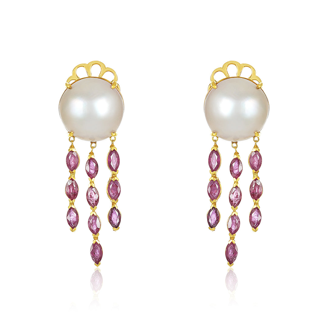 Ruby Raindrop Pearl Earrings