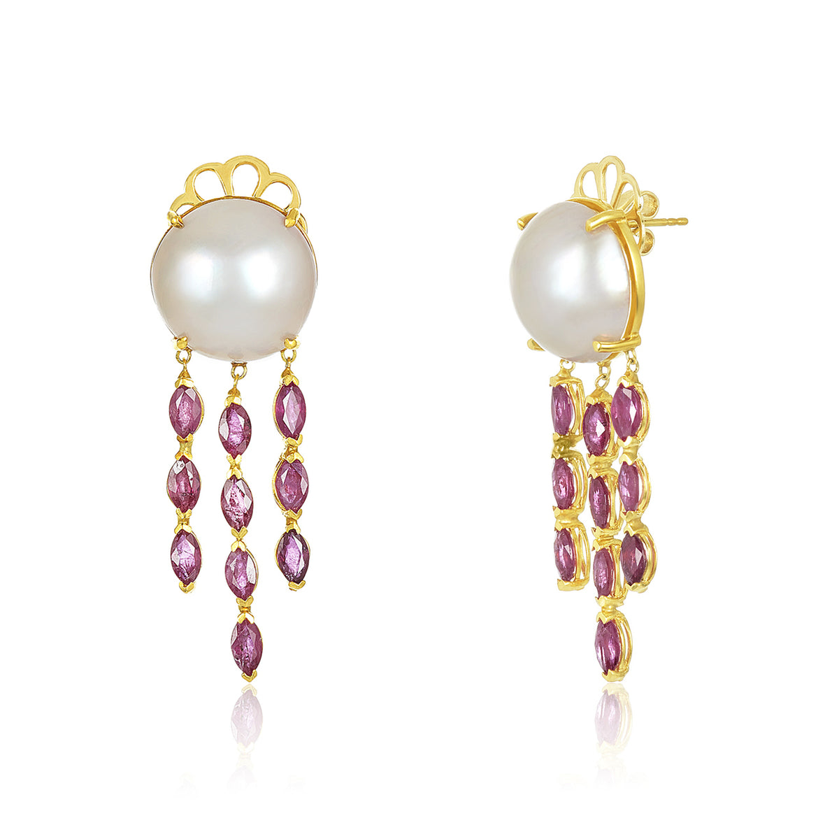 Ruby raindrop pearl earrings