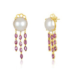 Load image into Gallery viewer, Ruby Raindrop Pearl Earrings
