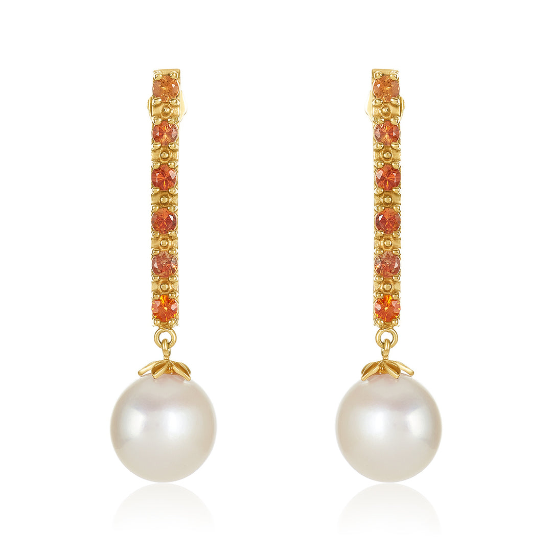Drop Orange Sapphire Fresh Water Pearl Earrings