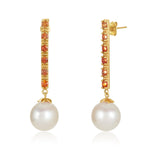Load image into Gallery viewer, Drop Orange Sapphire Fresh Water Pearl Earrings

