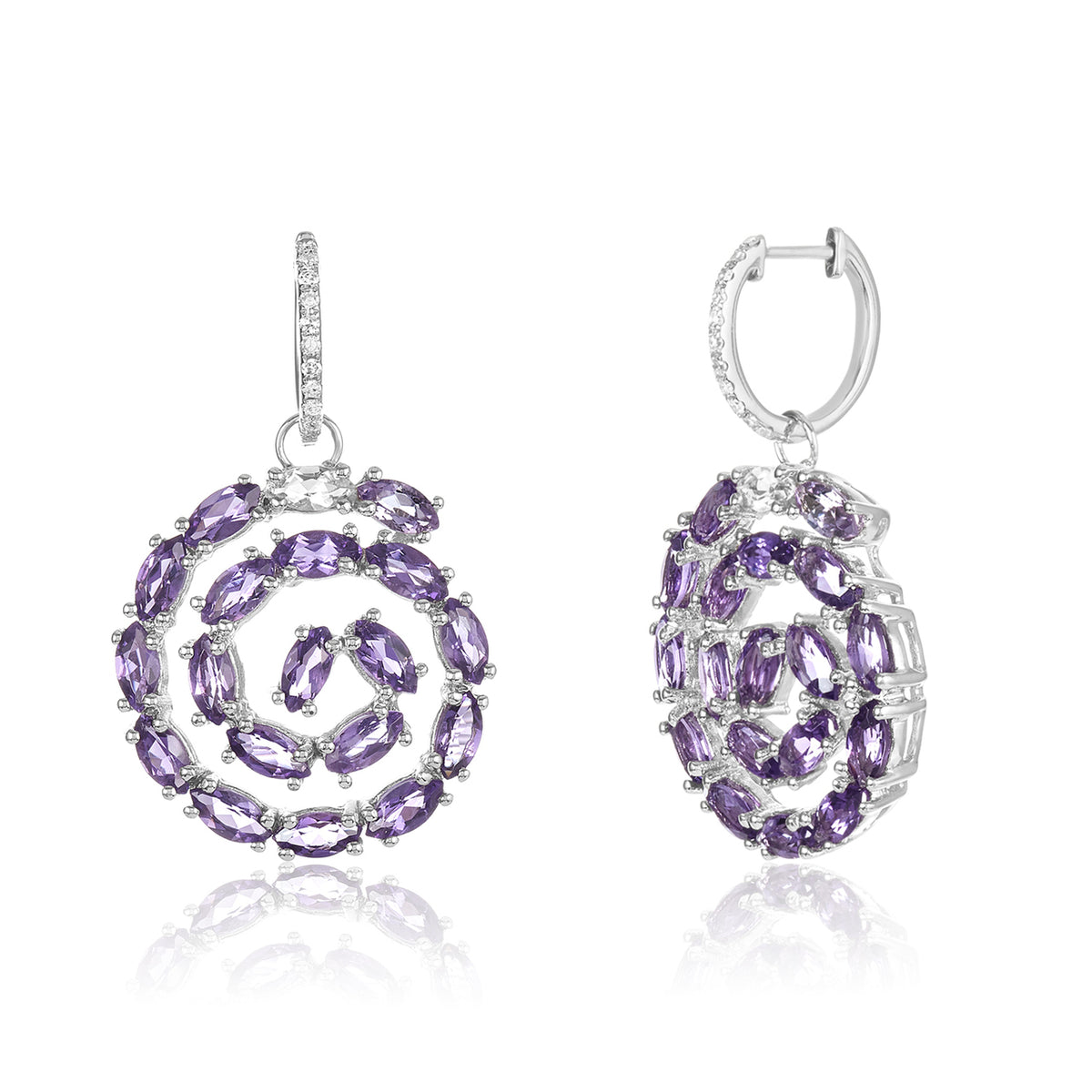 Squirl amethyst & diamond earring