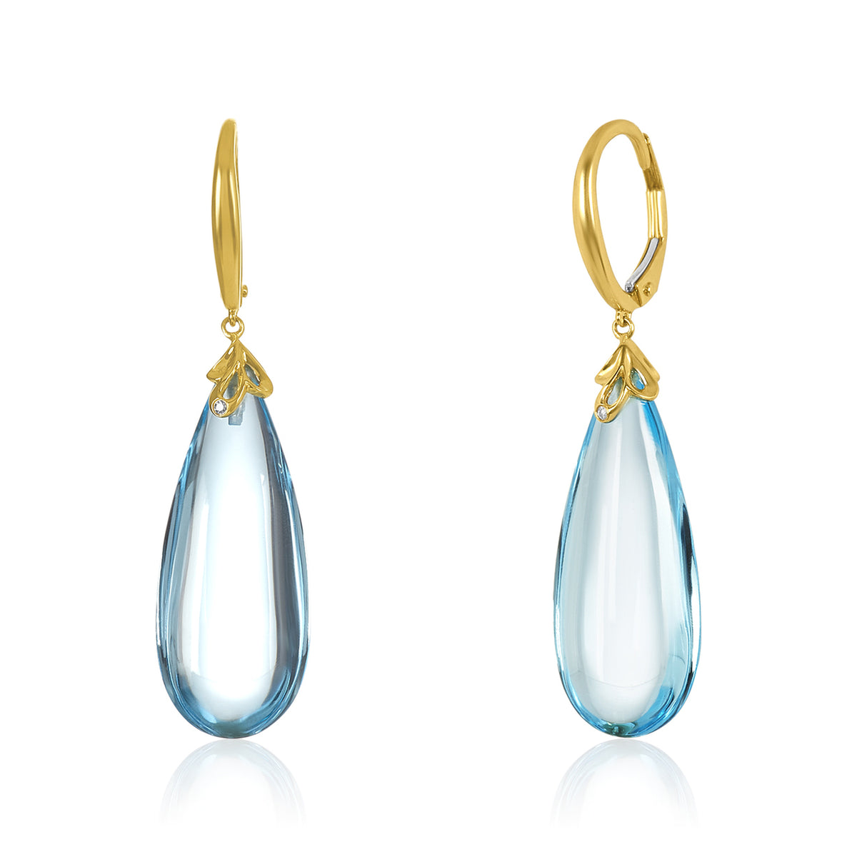 Tear drop blue topaz & diamond earring