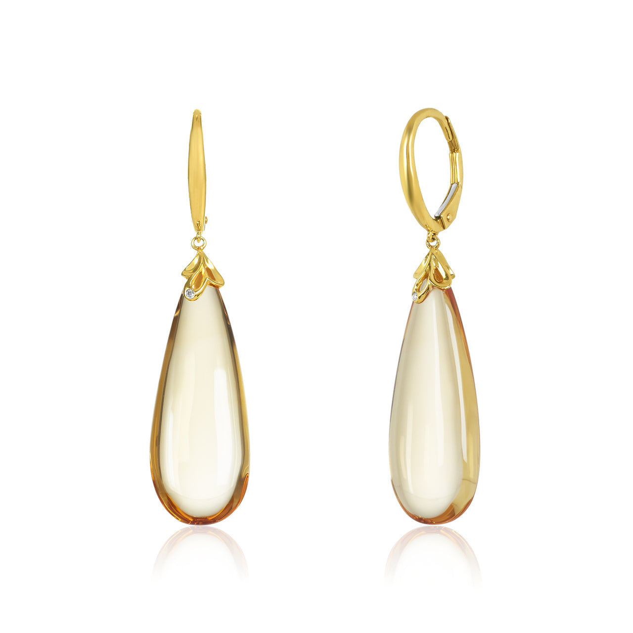 Tear Drop Citrine & Diamond Earring