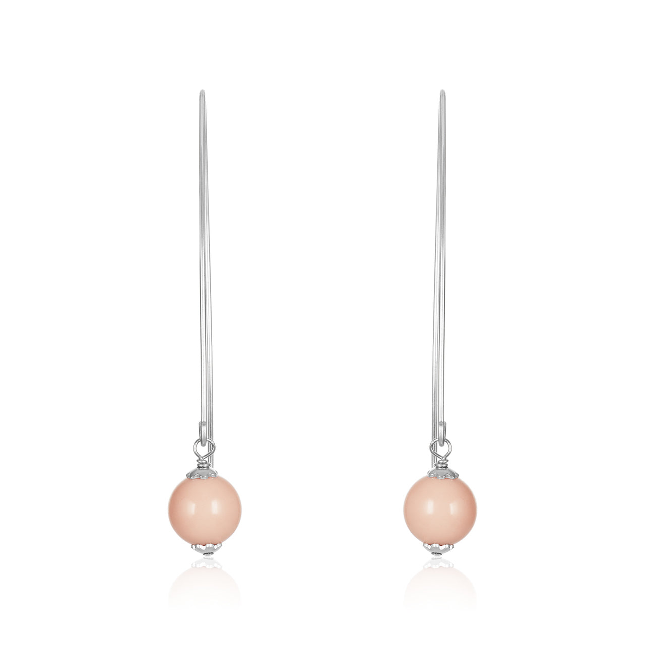 White Gold Pink Coral Fishhook Earring