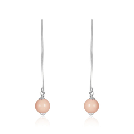 White Gold Pink Coral Fishhook Earring