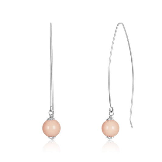 White Gold Pink Coral Fishhook Earring