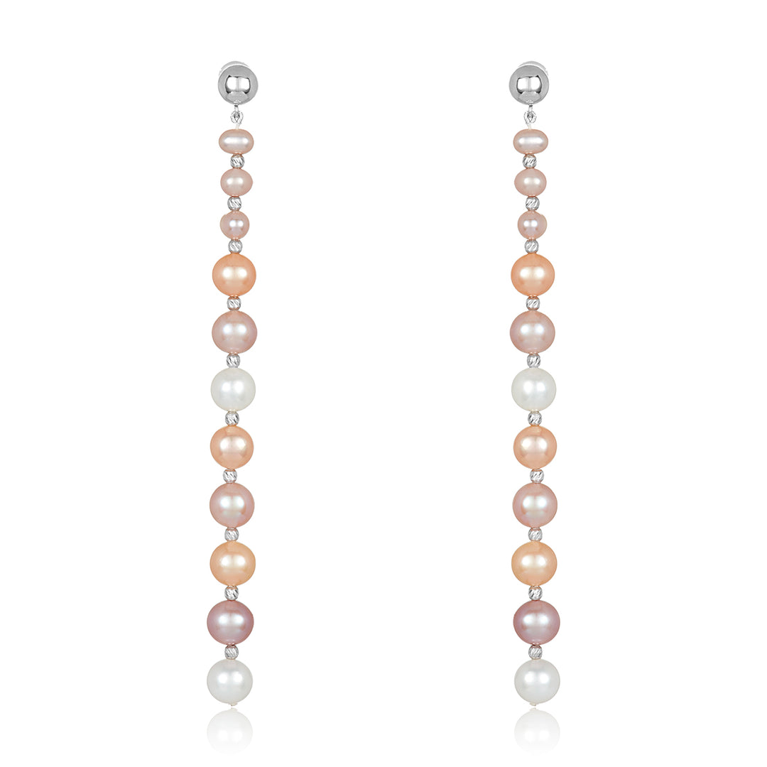Nehita Yellow Gold Graduating Pastel Pearl Earrings
