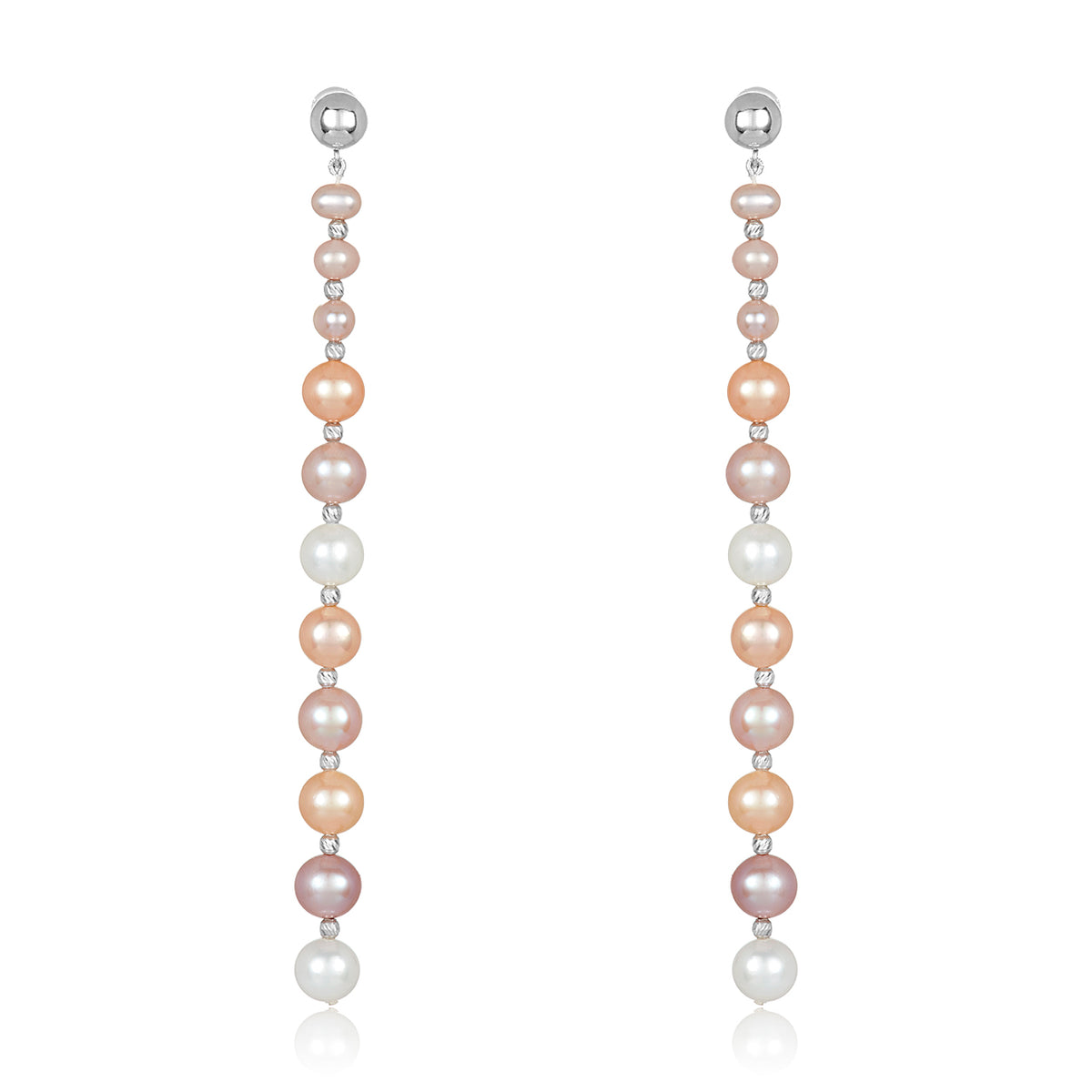 Nehita yellow gold graduating pastel pearl earrings