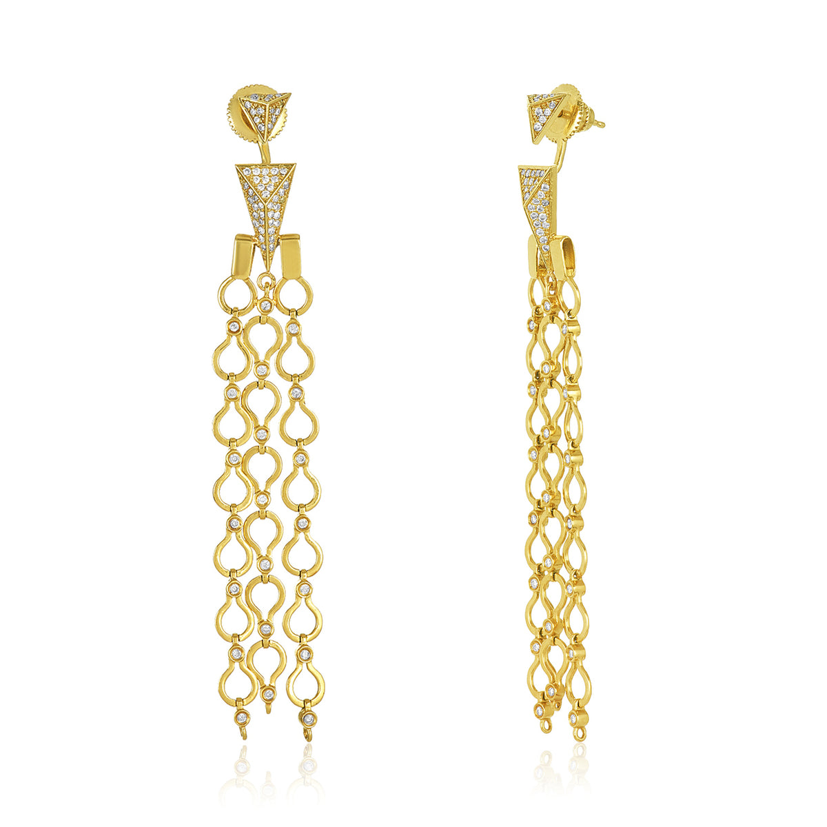 Triple strand pav'e triangle jacket diamond earring