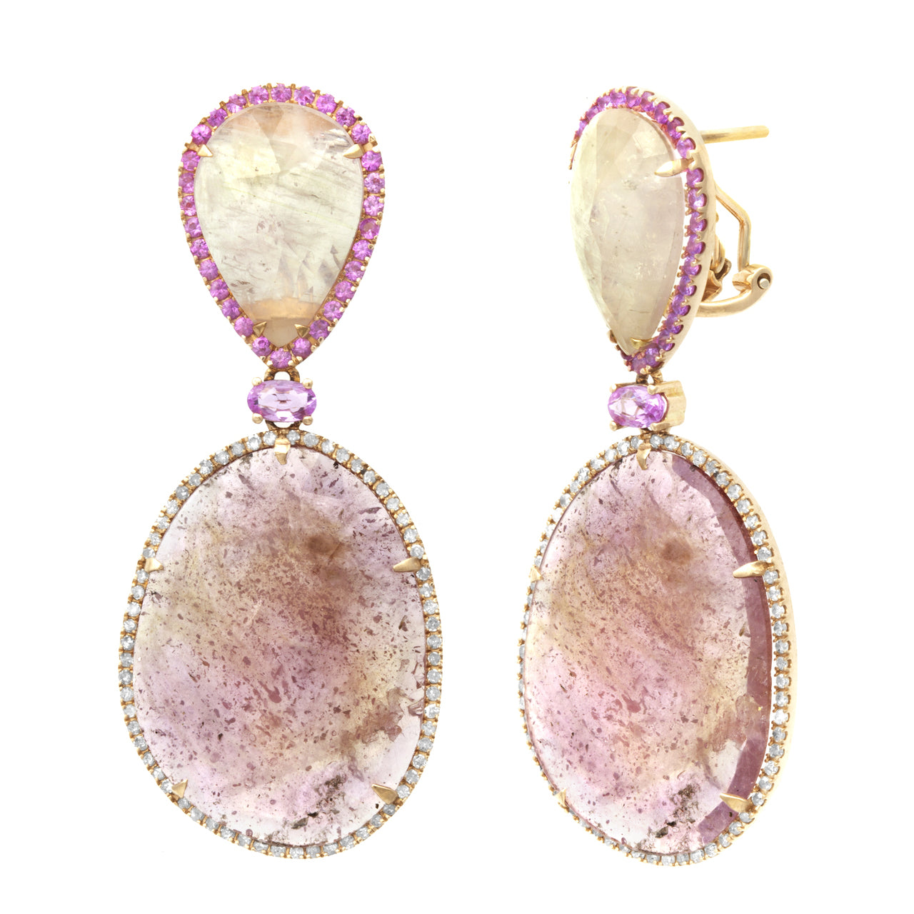 Pink Sapphire Double Drop Diamond Earrings