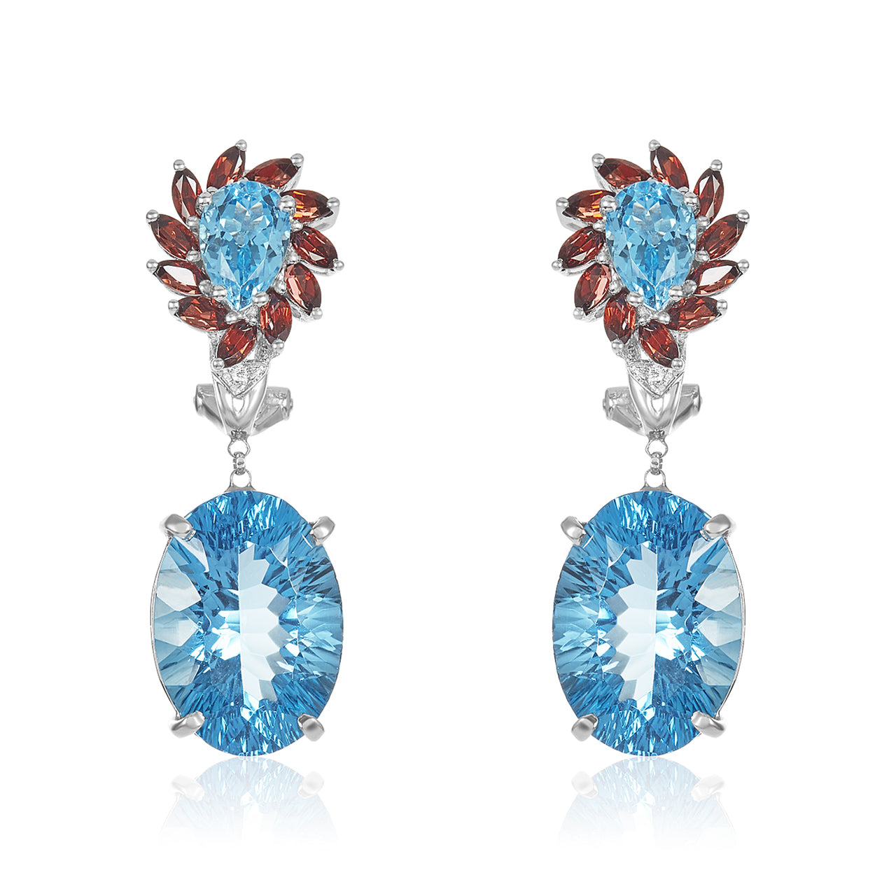 Blue Topaz, Garnet & Diamond Earrings