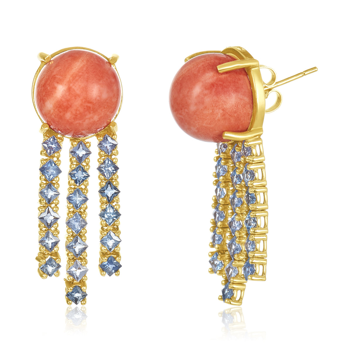 Blue sapphire raindrop coral earrings