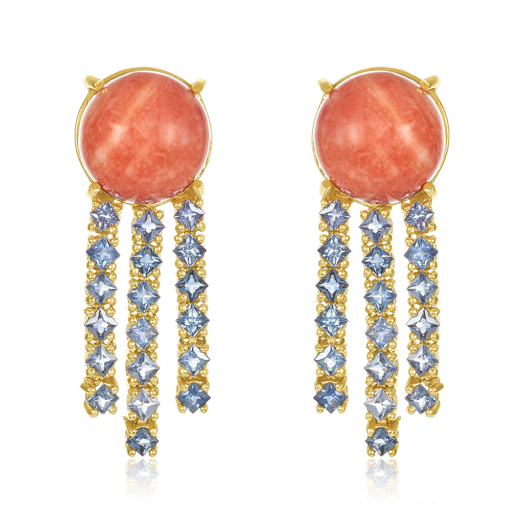 Blue Sapphire Raindrop Coral Earrings