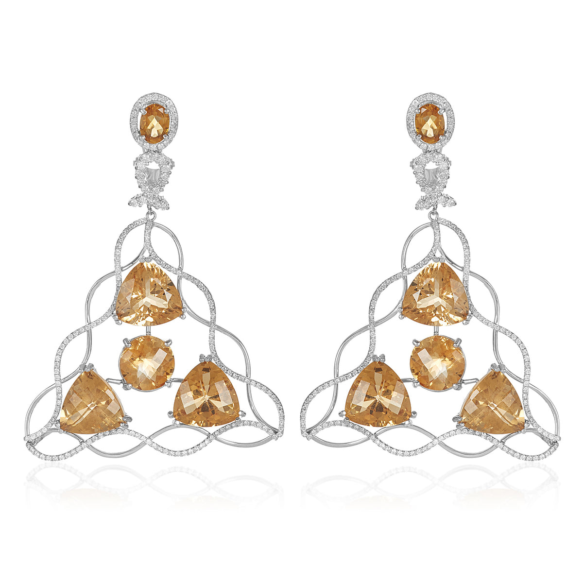 Mega criss cross citrine diamond earring