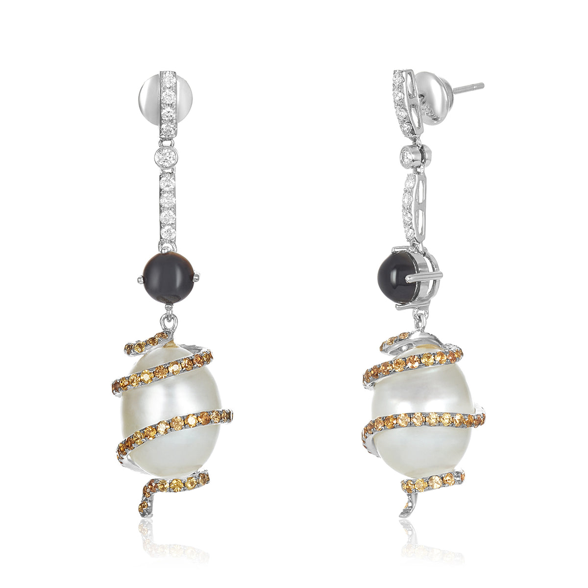Swirl diamond pearl earrings