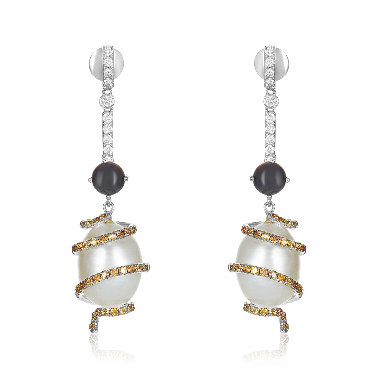 Swirl Diamond Pearl Earrings