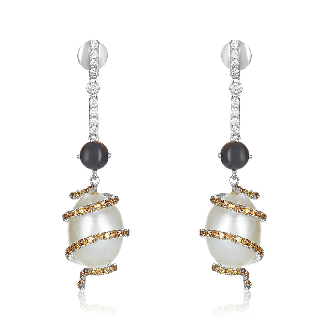 Swirl Diamond Pearl Earrings