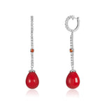 Load image into Gallery viewer, Tear Drop Red Coral, Sapphire &amp; Diamond Earring
