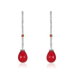 Load image into Gallery viewer, Tear Drop Red Coral, Sapphire &amp; Diamond Earring

