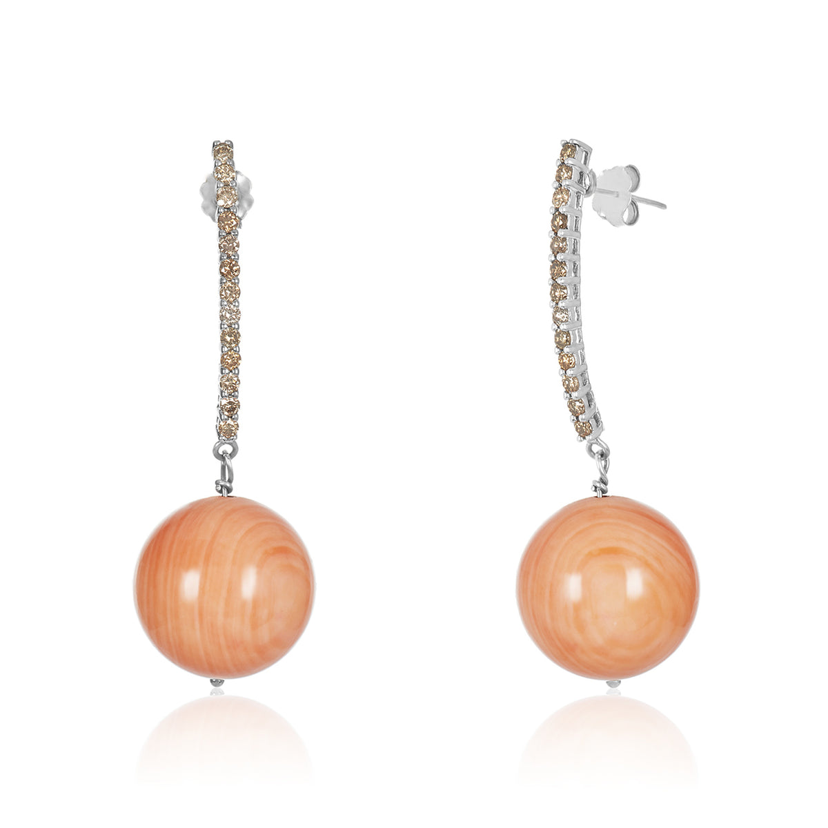 Drop coral earring & champagne diamond