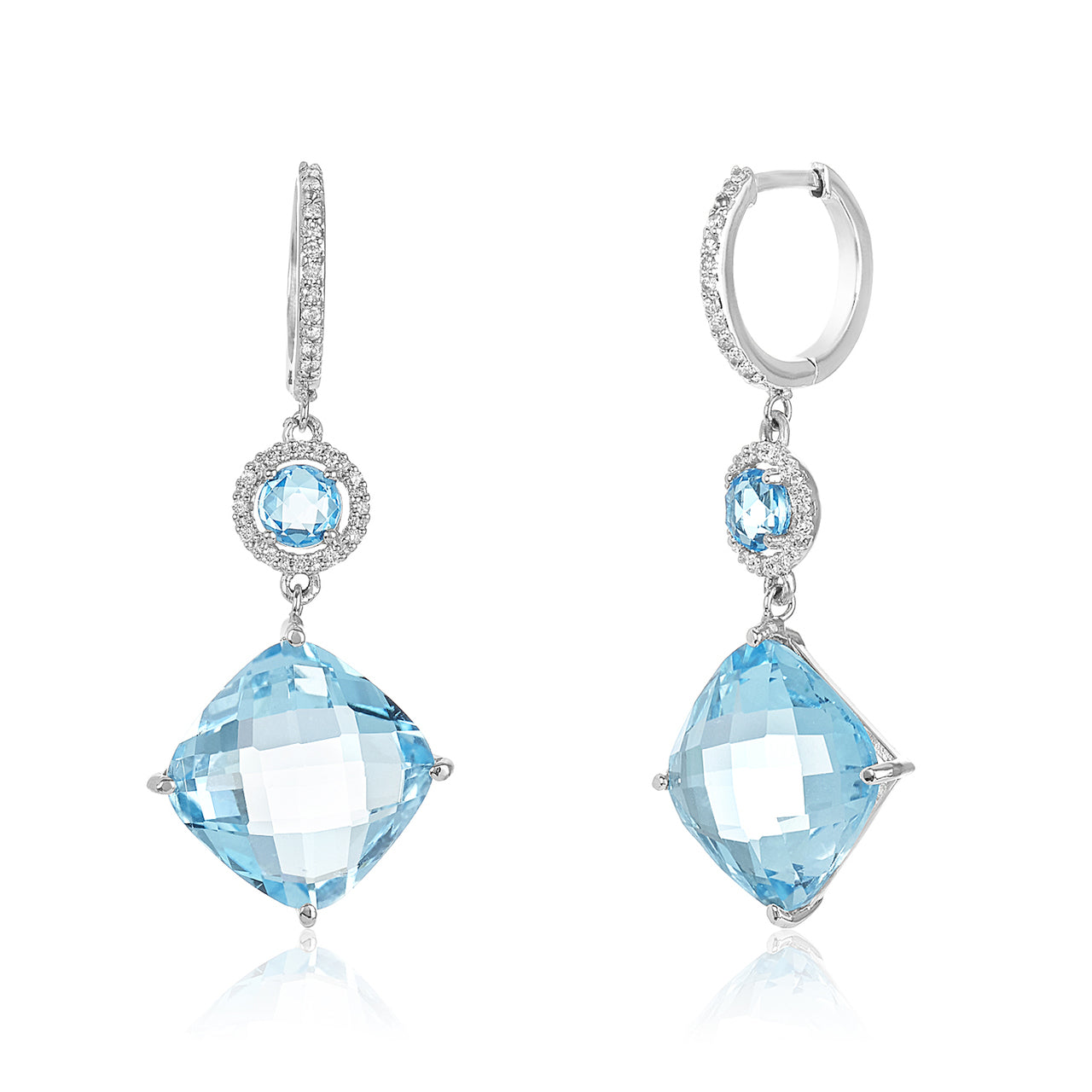 Two Tier Blue Topaz Diamond Earrings