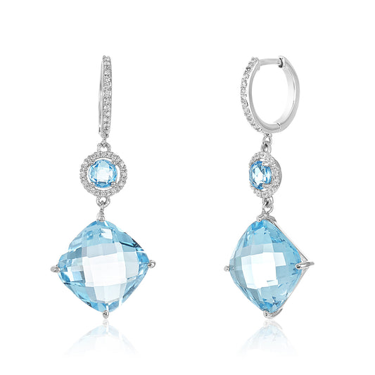 Two Tier Blue Topaz Diamond Earrings