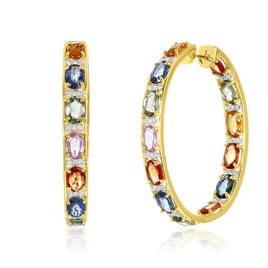Multi-colored Sapphire & Diamond Hoop Earrings
