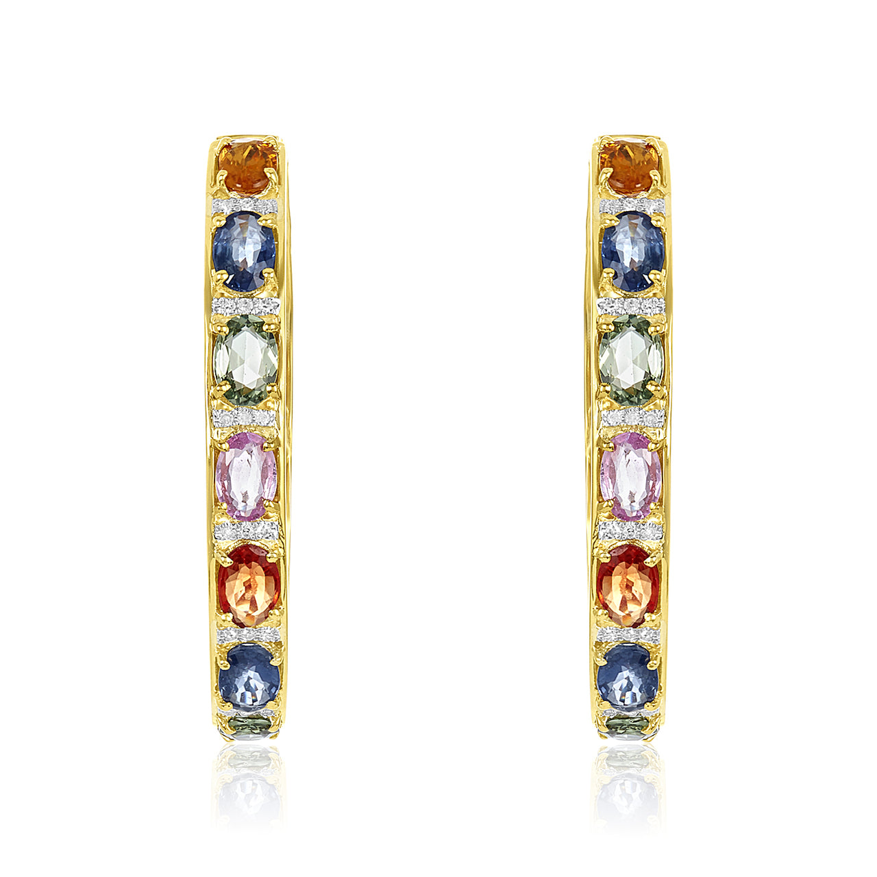 Multi-colored Sapphire & Diamond Hoop Earrings