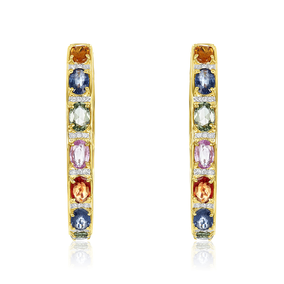 Multi-colored Sapphire & Diamond Hoop Earrings