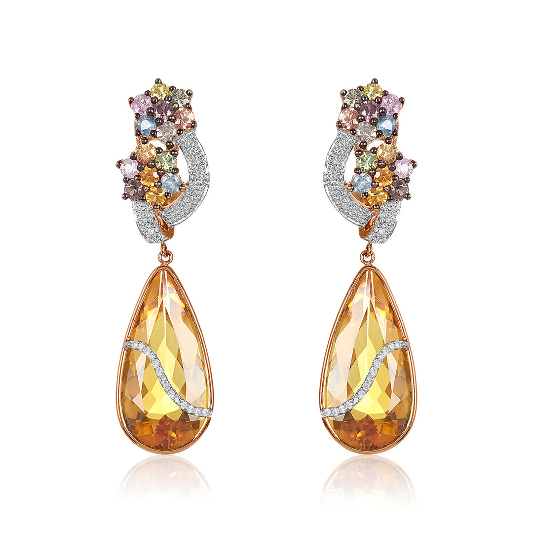 Multi Sapphire, Citrine & Diamond Earring