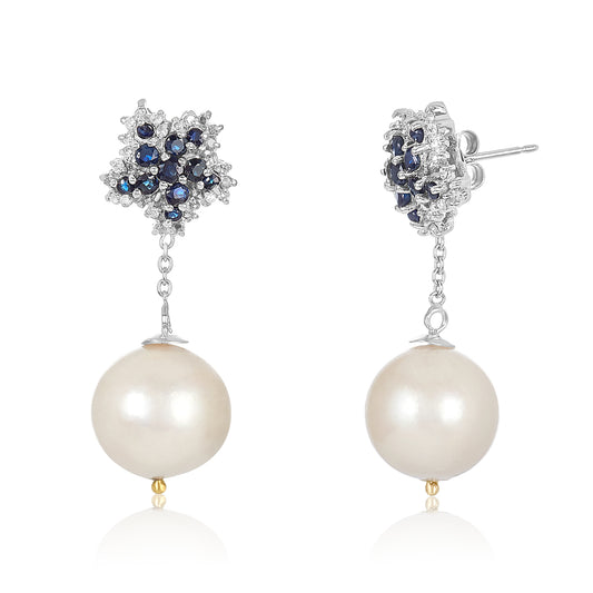 Star Sapphire Pearl Diamond Earrings