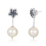 Load image into Gallery viewer, Star Sapphire Pearl Diamond Earrings
