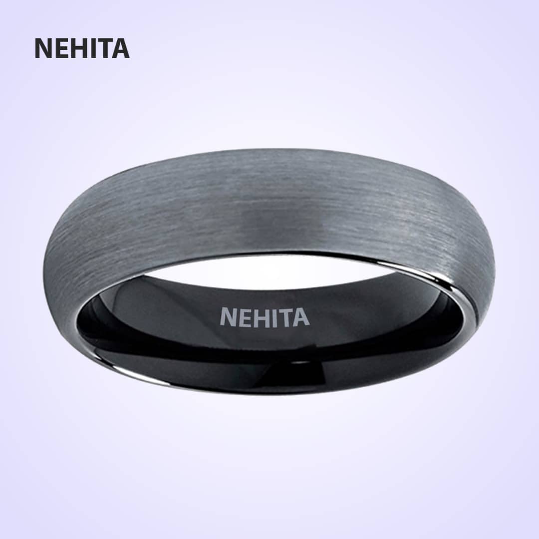 Nehiita edge brushed matte finish silver tungsten ring