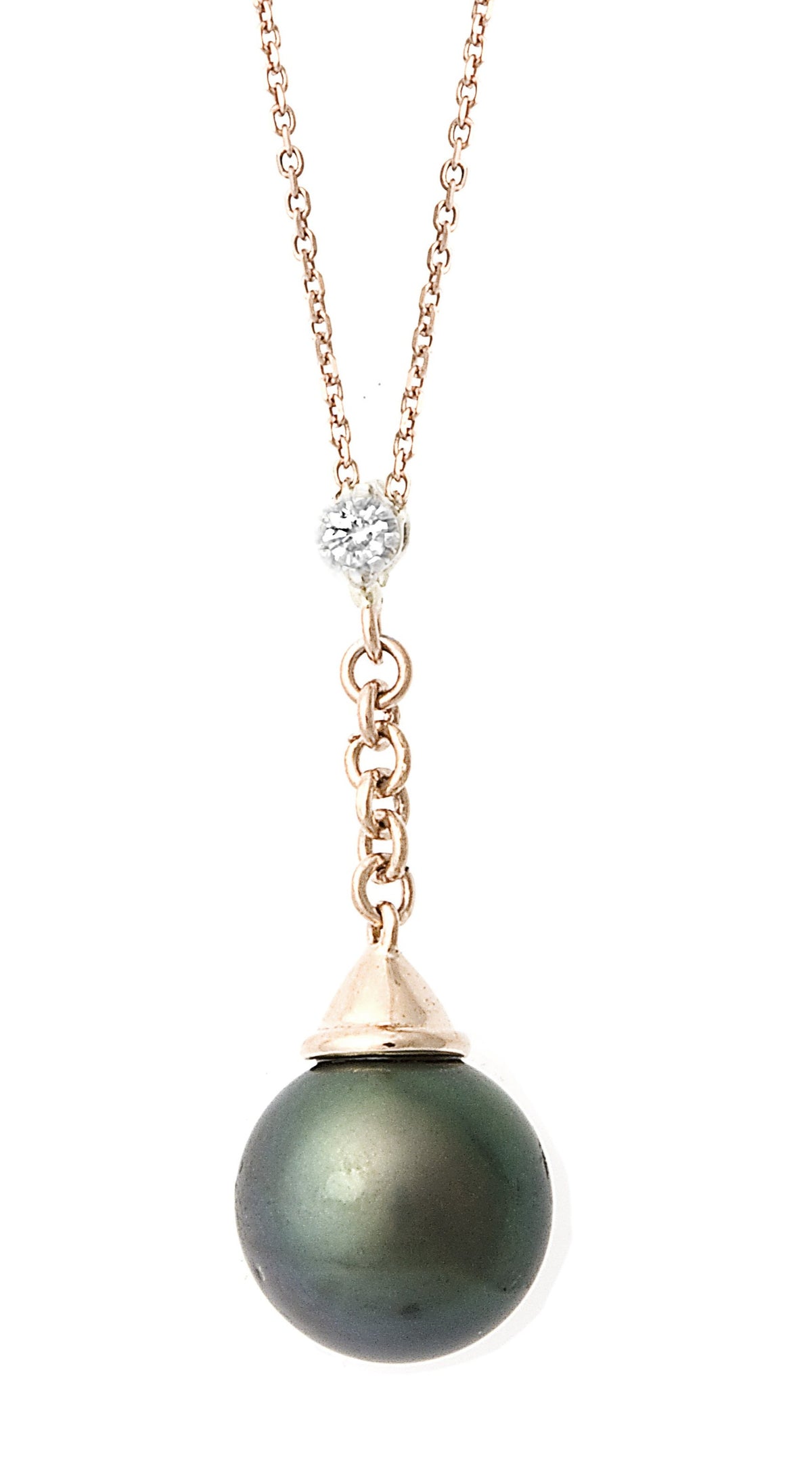 Rose gold tahitian pearl & diamond necklace