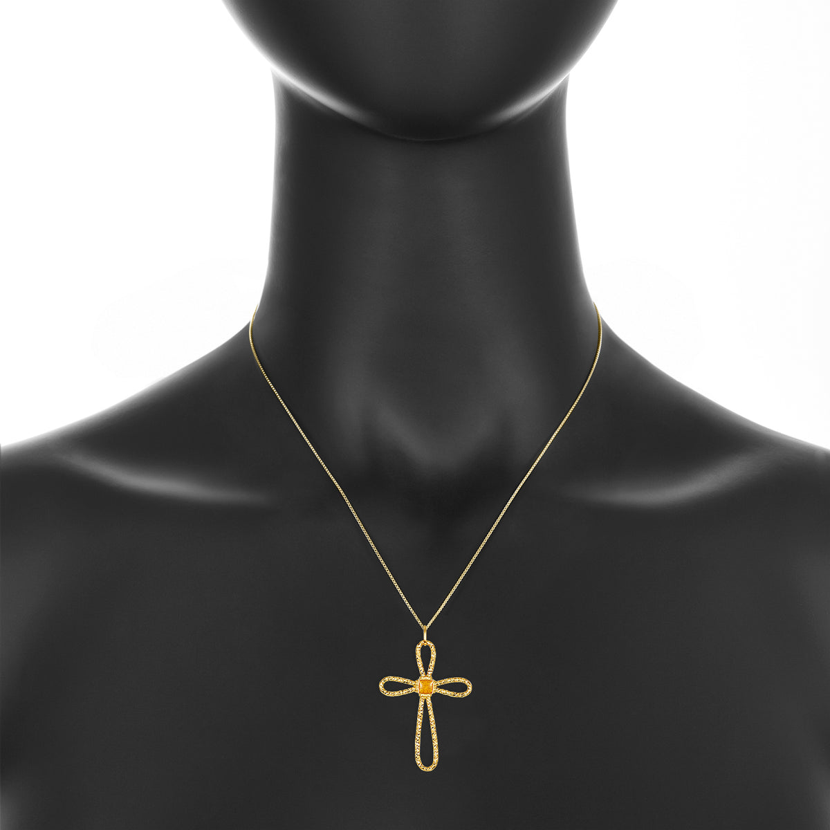 Enamel citrine cross pendant