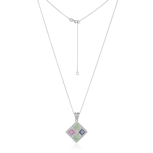 Quad Amethyst & Diamond Gemstone Pendant