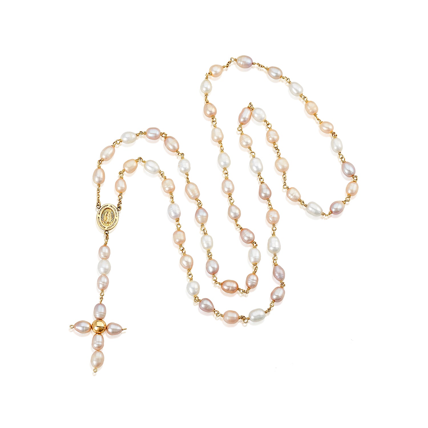 Mother of Pearl Rosary Beads with 'Virgin Mary' Icon – Gold Fill