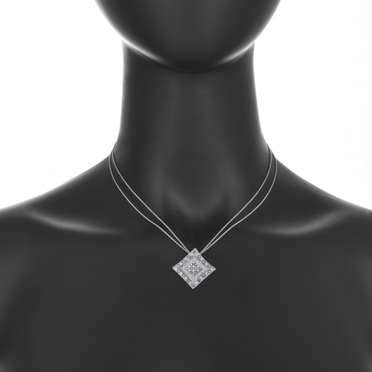 Double Chain Diamond & Amethyst Pendant