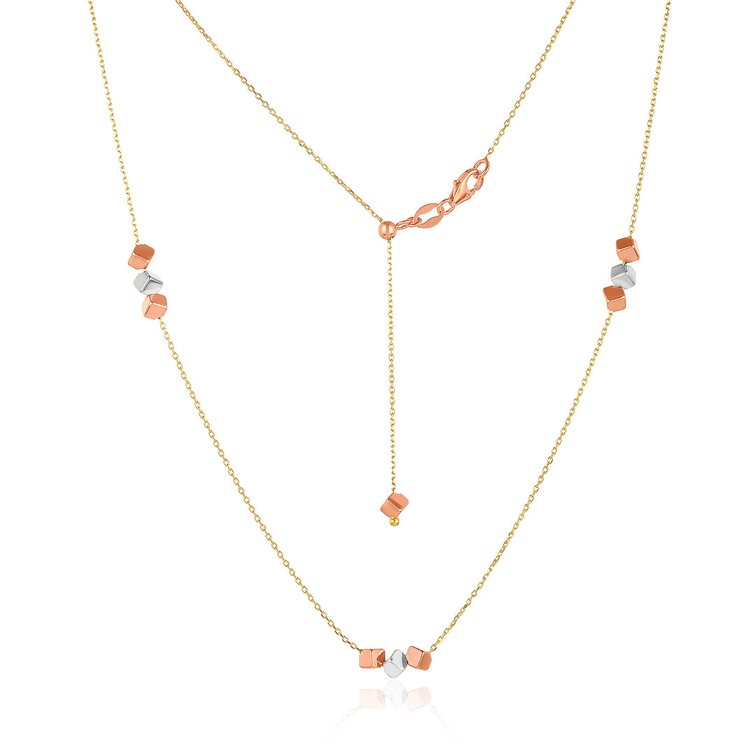 Tri-Gold Box Chain Necklace