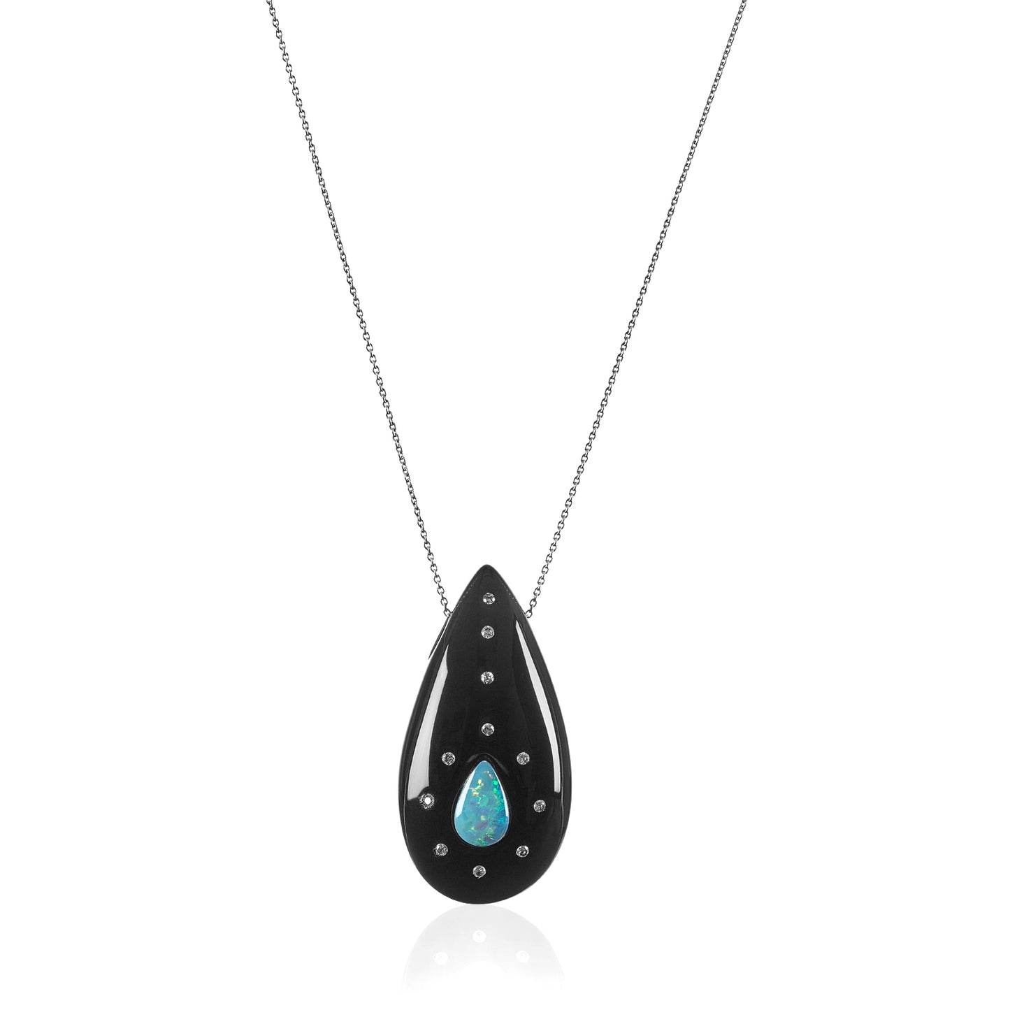 Black Onyx, Blue Agate, Diamond Pendant