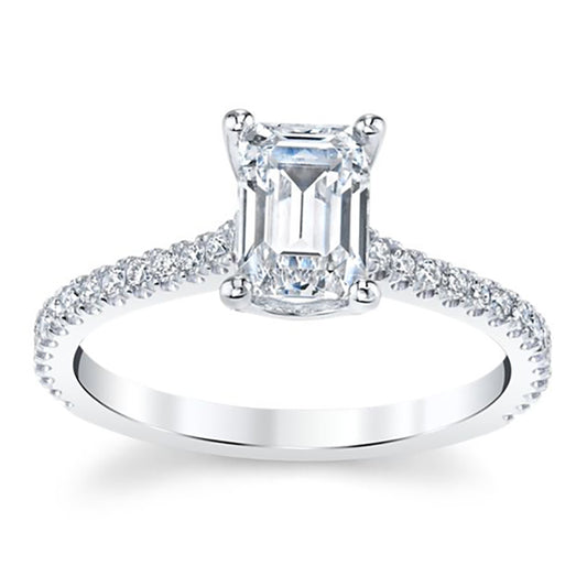 Moissanite Emerald-Cut Engagement Ring With Pave Diamond Band