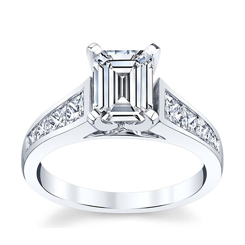 Emerald-Cut Moissanite Engagement Ring With Graduating Diamond Band