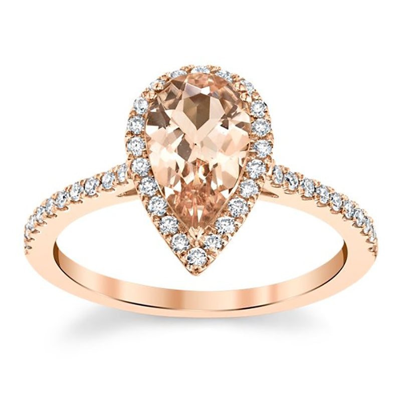 Pear Shape Morganite Halo Engagement Ring